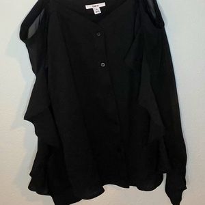 Ruffle Long-Sleeve Sheer Black Blouse